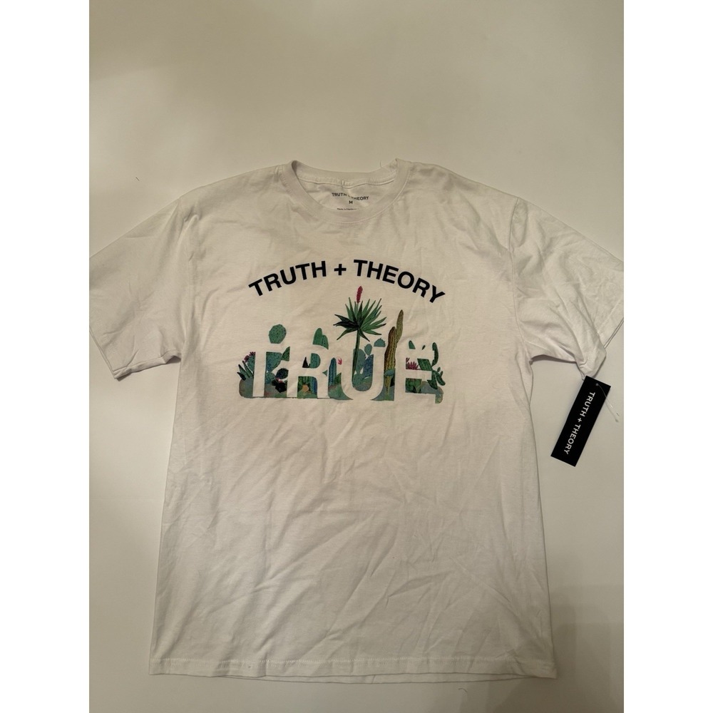 Truth + Theory Men Medium T-Shirt White Desert Cactus 100% Cotton Tee Top NWT